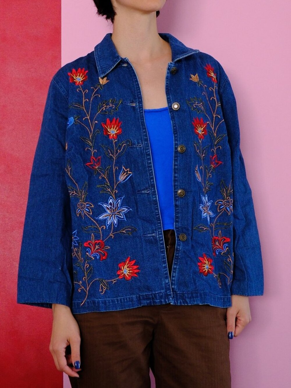 Embroidered Floral Denim Overshirt